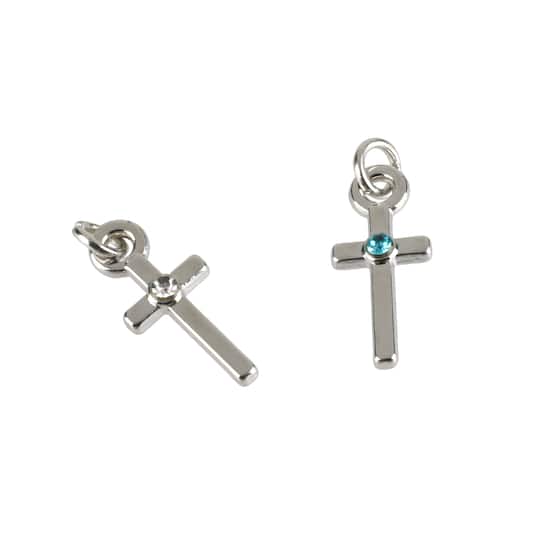 Charmalong™ Rhodium Cross Birthstone Charms by Bead Landing™